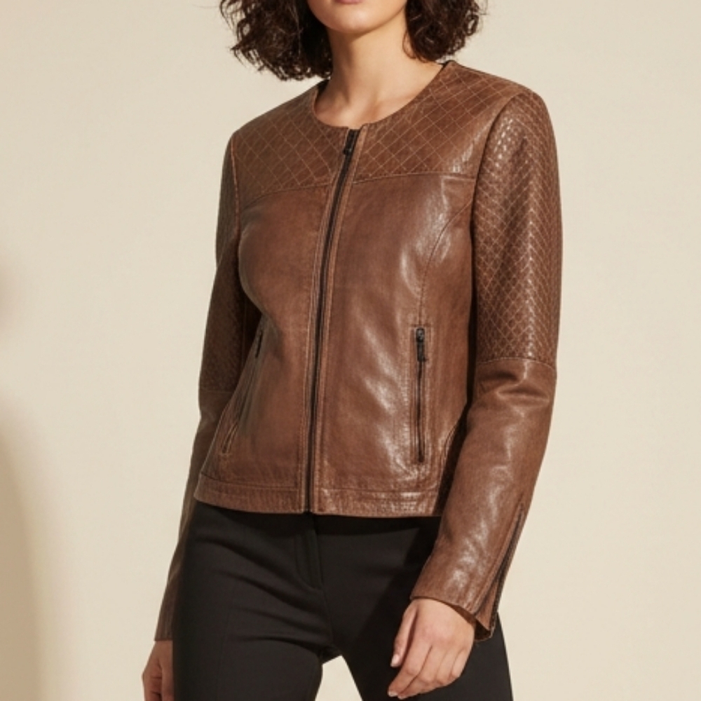 Bod & Christensen lambskin leather jacket size M Quilted Biker Cotton Linning